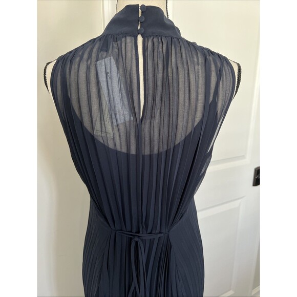 NWT Banana Republic Pleated Sleeveless Midi Dress Navy Mock Neck Small Petite - Picture 6 of 9